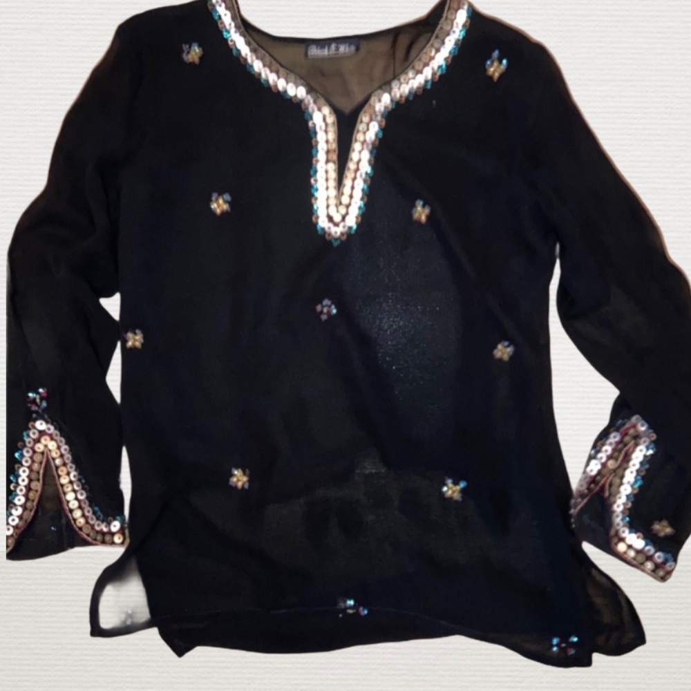 CHRISTMAS or New Years Sequin Chiffon Blouse Sz L